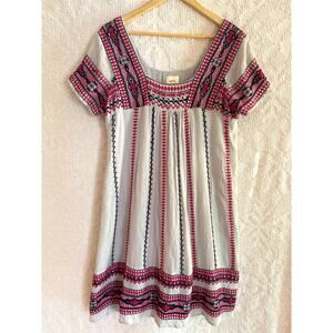 Maeve Cream and Pink Patterned Midi Dress